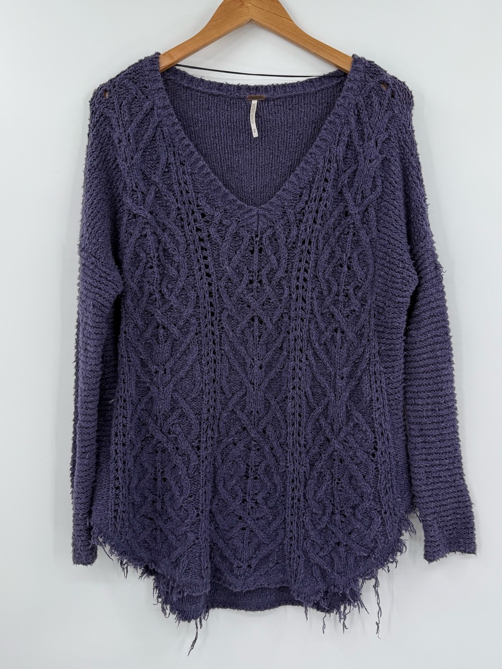 Free People Cross My Heart Cable Knit Pullover Sweater | Purple | Medium